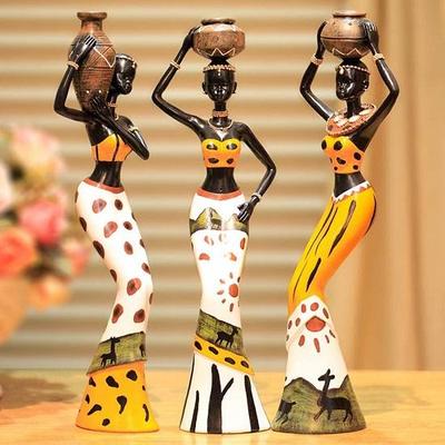 Beautiful Finish Uniquely Hand Crafted Home Dcor African Tribal Women Art Piece Set of 3, Multicolour, Resin