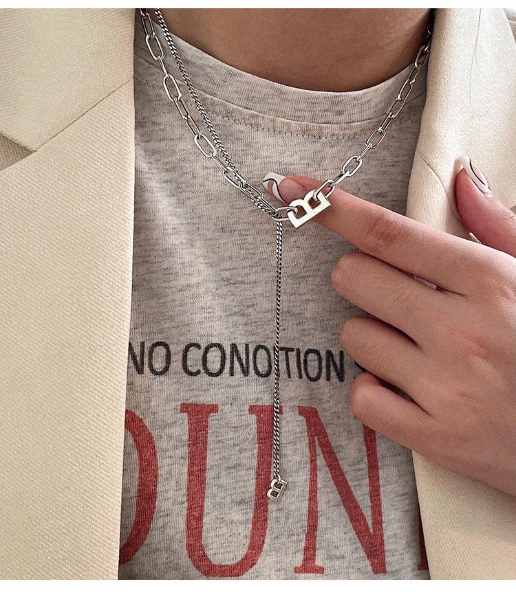 Yinruitai 925 Sterling Silver 'B' Vintage Thai Necklace with Tassel Clavicle Chain - Women's Versatile and Stylish Accessory