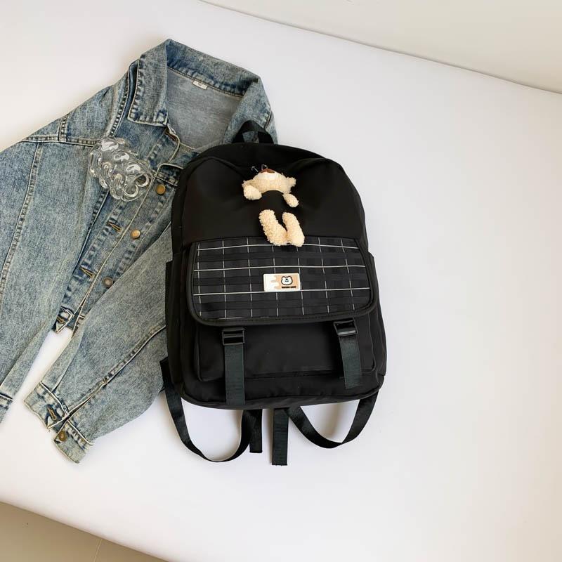 

Унисекс корейская версия простого рюкзака большой вместимости 2024 летний повседневный рюкзак небольшой свежий школьная сумка для младших классов чёрный