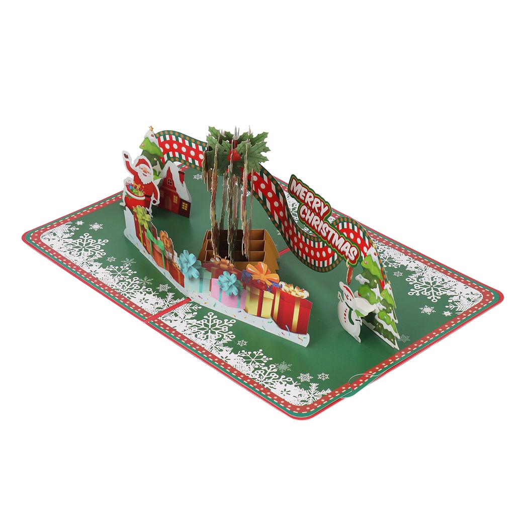 3D Christmas Greeting Card Christmas Wreath Shape Hand Carved Paper Blessing Message Card with Envel