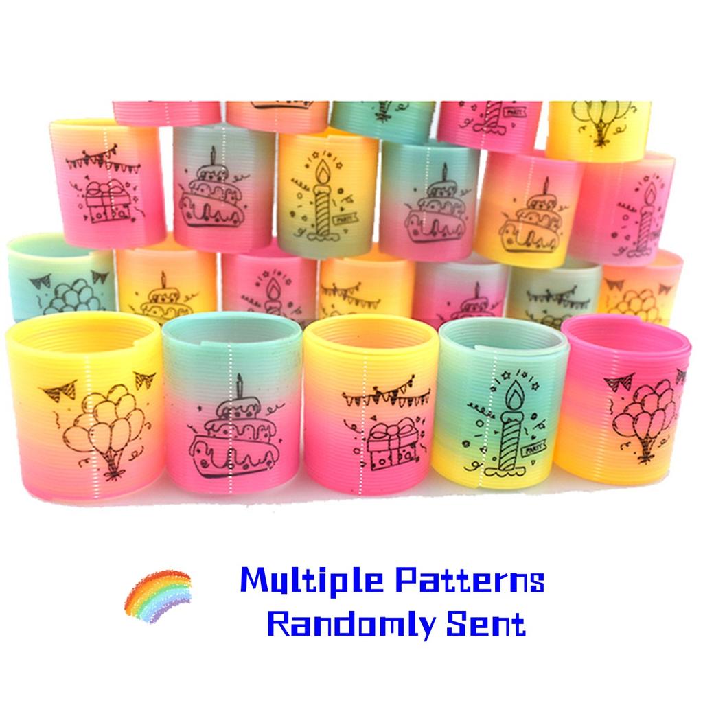 12pcs Happy Birthday Theme Spring Rainbow Magic Fidget Stress Coil Mini Springs Bulk Finger Creative Toys For Party Random Color