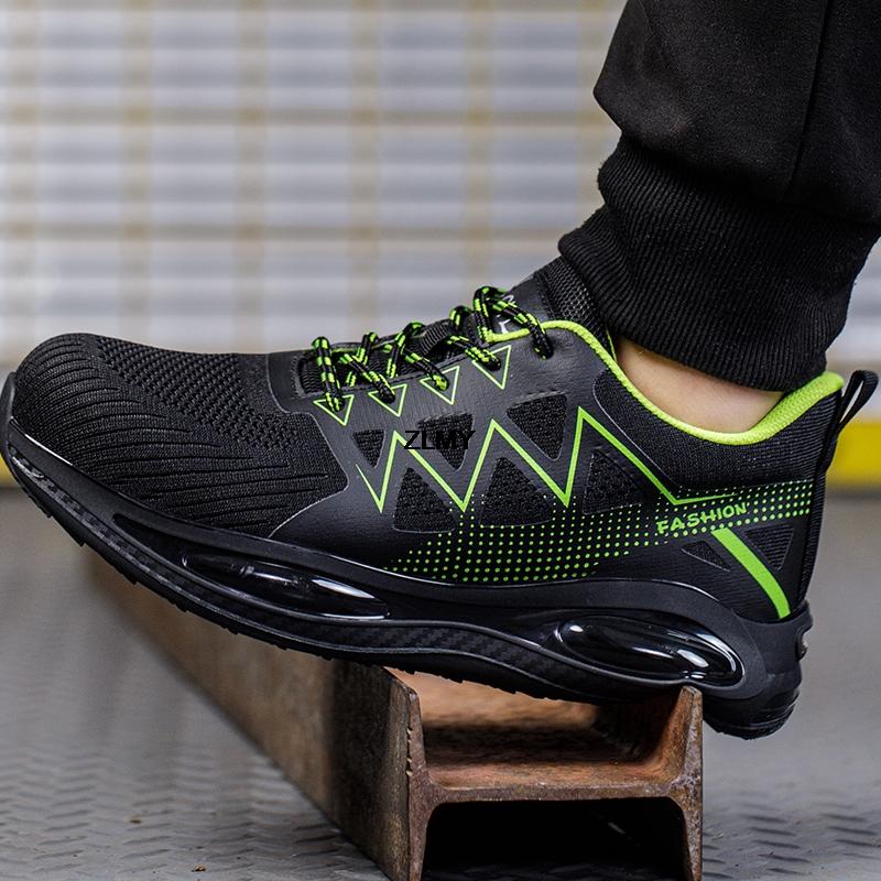 ZLMY Neue Herren Sicherheitsschuhe mit Stahlkappe, Turnschuhe, pannensicher, Arbeitssicherheitsstiefel, atmungsaktiv, leichte Arbeitsschuhe für Herren, mit Luftpolster