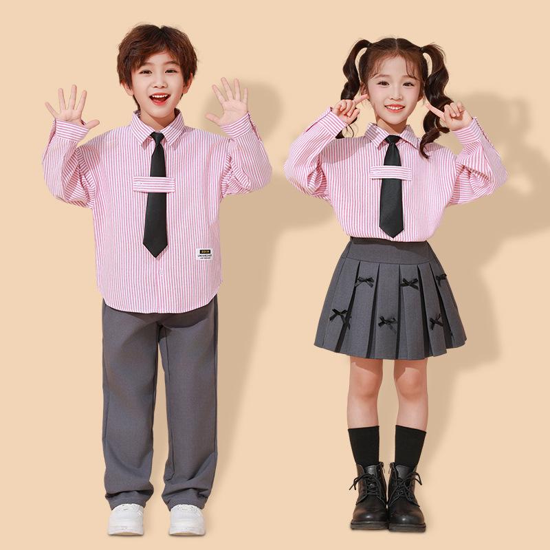 Kids' Academy-Style Striped Shirt & Dress Pants for Choir or Sports Meet