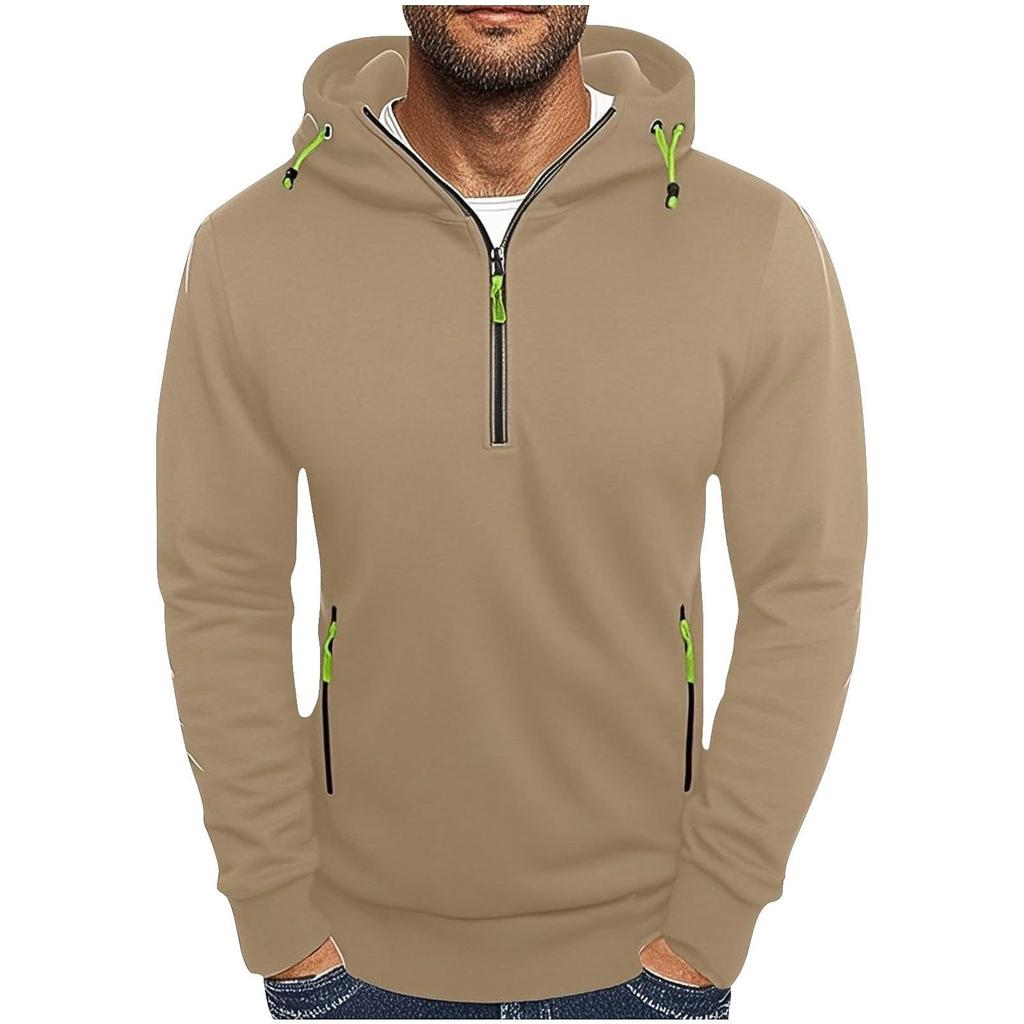 Men's Hooded Sweatshirt Casual Pullover Solid Color Half Zipper Simple Hooded Hoodie Man