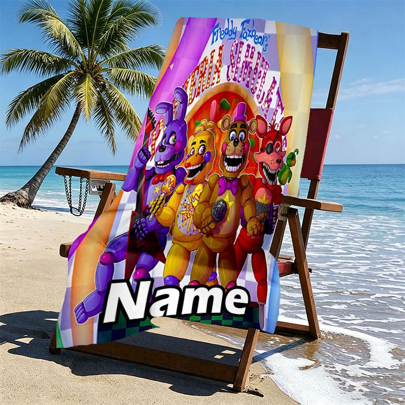 Custom Name Personalized Five Nights at Freddy's Print Beach Towel, for Trip Camping Beach Party Home Decor, Birthday Gift for Family & Friends