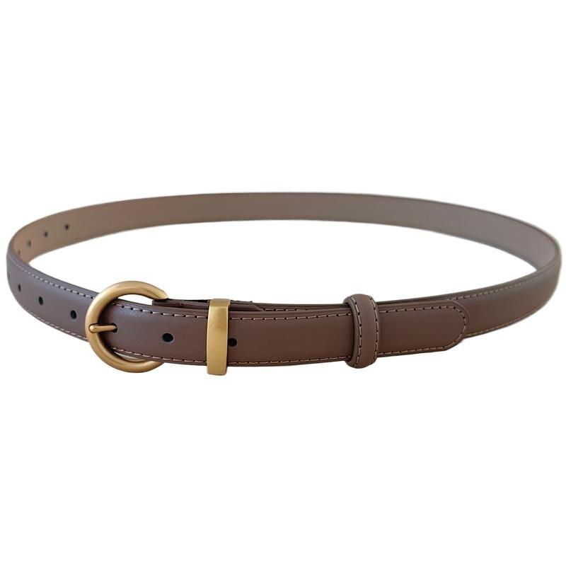Simple Faux Leather Belt For Women With Goldtone Buckle And Vintage Style