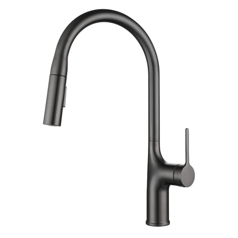 Deck Mounted Kitchen Faucet Pull Out Mixer Tap Bagnolux Gun Gray Brass Two Function Single Handle Hot and Cold Water Crane