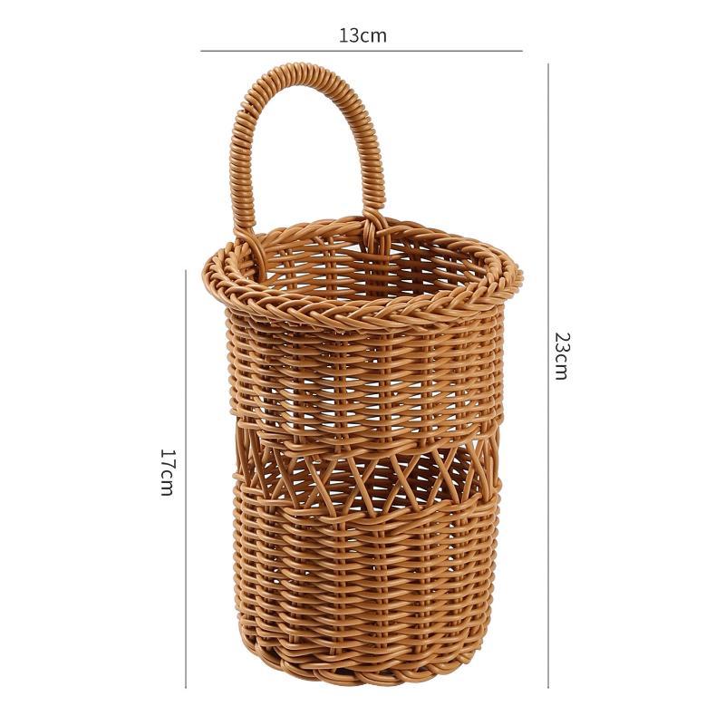 Rattan Weaving Chopstick Cage Wall Mounted Simulated Flower Decoration Hanging Basket Kitchen Tableware Storage Holder