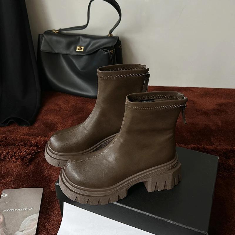 Street Style Women Stretch Modern Boots Fashion Platform Short Booties Ladies Elegant Thick Heel Shoes
