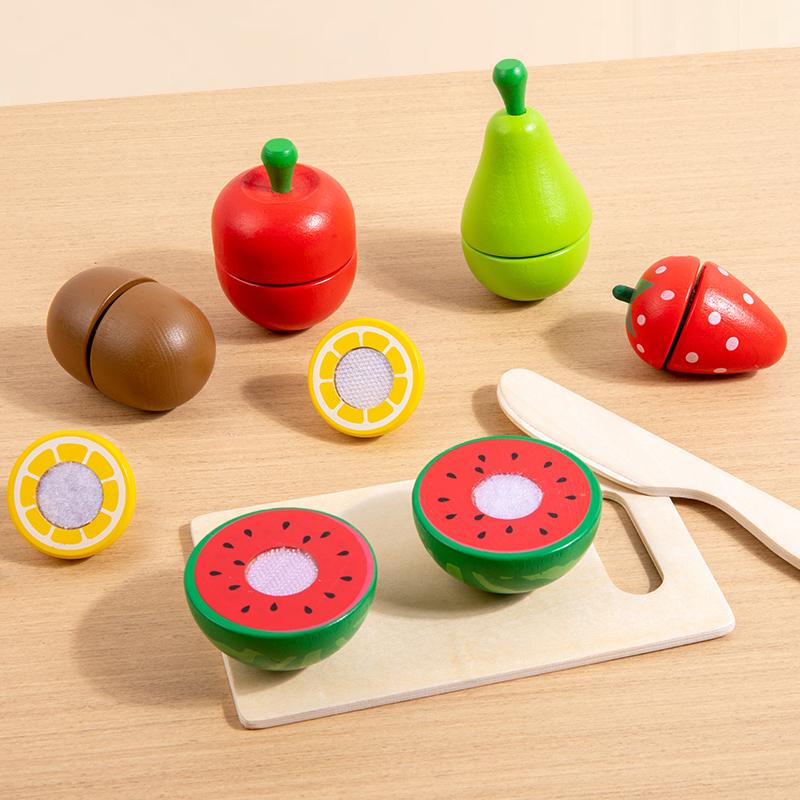 Pretend Cutting Play Food Wooden Toys,Children's Kitchen Educational Early Learning Enlightenment Colorful Food Awareness Game