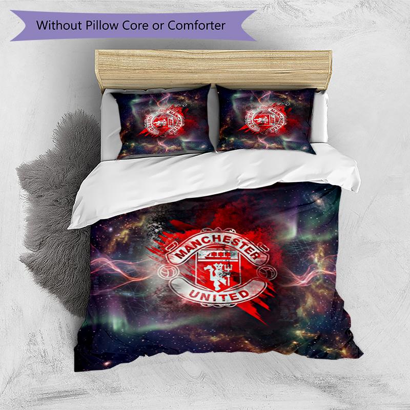 Set Lenzuola Stampato Manchester United 3 Pezzi Morbido Delicato sulla Pelle Lavabile Copripiumino e Federe Set Tutte le Stagioni Camera da Letto