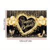Of Elegant Happy Birthday Anniversary Banner, Hard-wearing Polyester, Gold & Black Theme with Balloons, Stars, Champagne Motif, Perfect for Party,