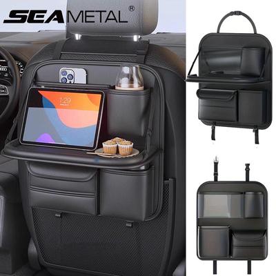 Car Back Seat Table Storage Bag Folding Table Leather Car Accessories