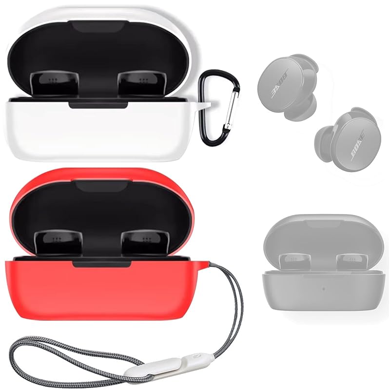 

Taoricup Bose QuietComfort Earbud compatible Case Cover protection case [red + white], silicone cover + strap/hook, For earbuds protector accessories
