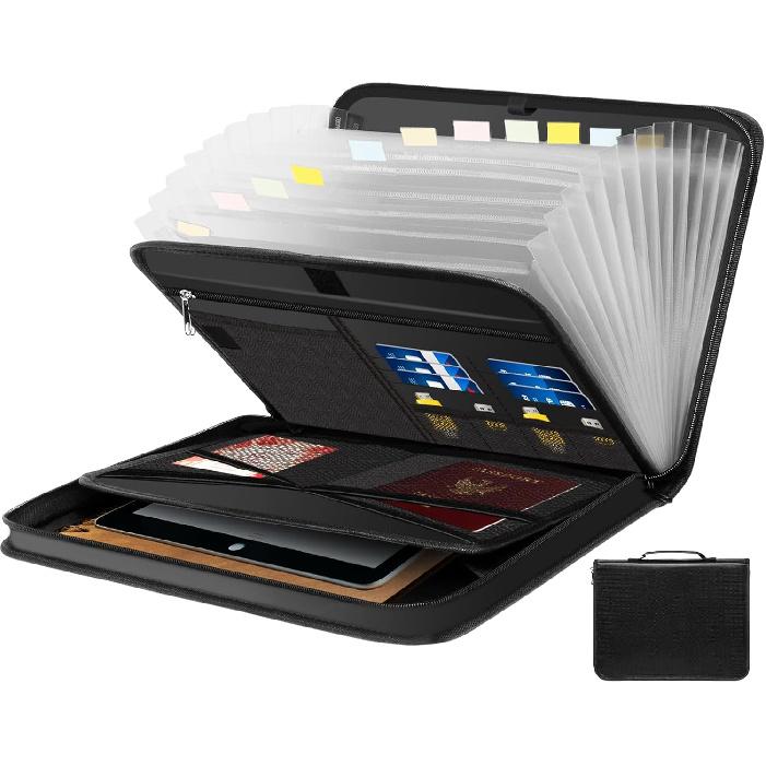 Accordion File Organizer with Handle, Fireproof Expanding File Folder with Multi Pockets, 13 Pockets Documents Organizer with Zipper, Business Home