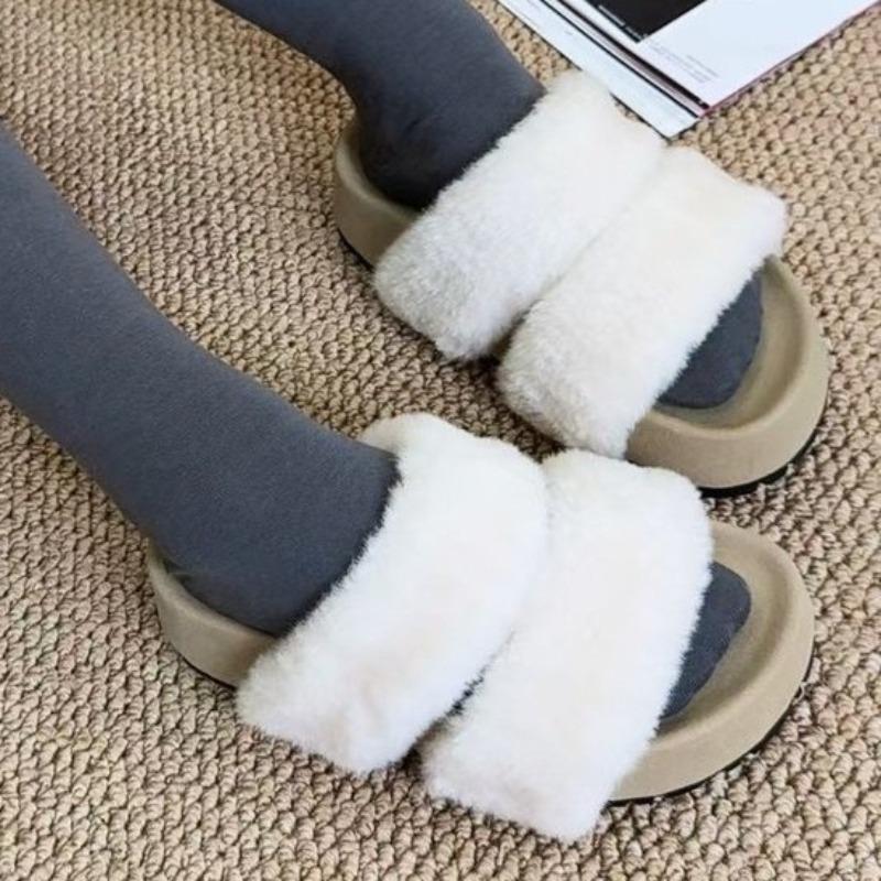 Fashion Fluffy Women Flats Slippers Fashion Platform Casual Shoes 2025 Autumn New Trends Slingback Flip Flops Cozy Zapatillas De Mujer