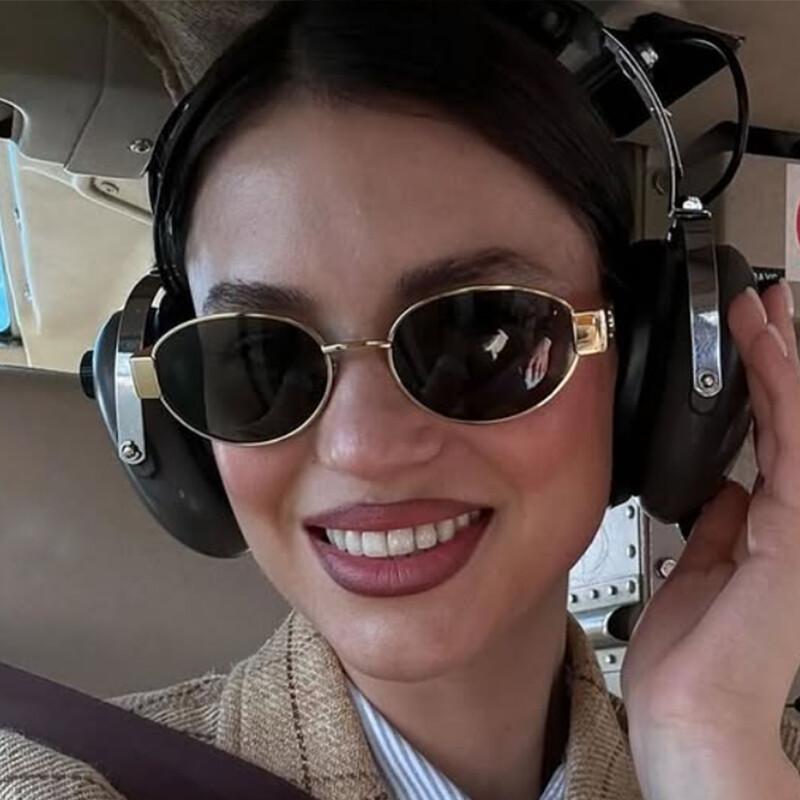 Sexy Small Oval Women'S Sunglasses Trendy Metal Frame Luxury Brand Designer Sun Glasses Retro Black Ladies Goggles Uv400