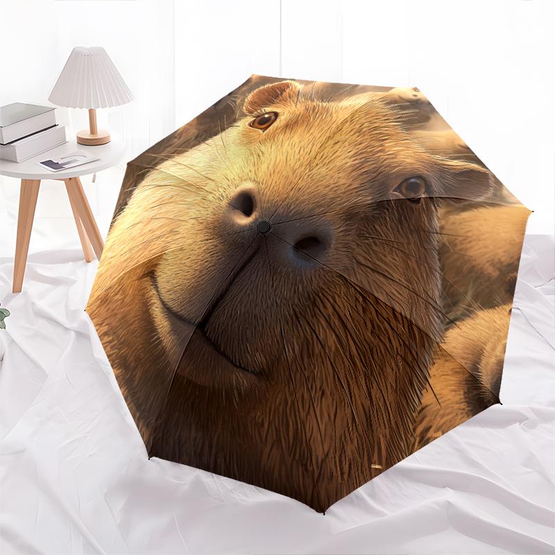 Capybara Pattern, Automatic Folding Umbrella, Portable and Foldable Design, 8 Ribs, a Christmas or Birthday Gift.