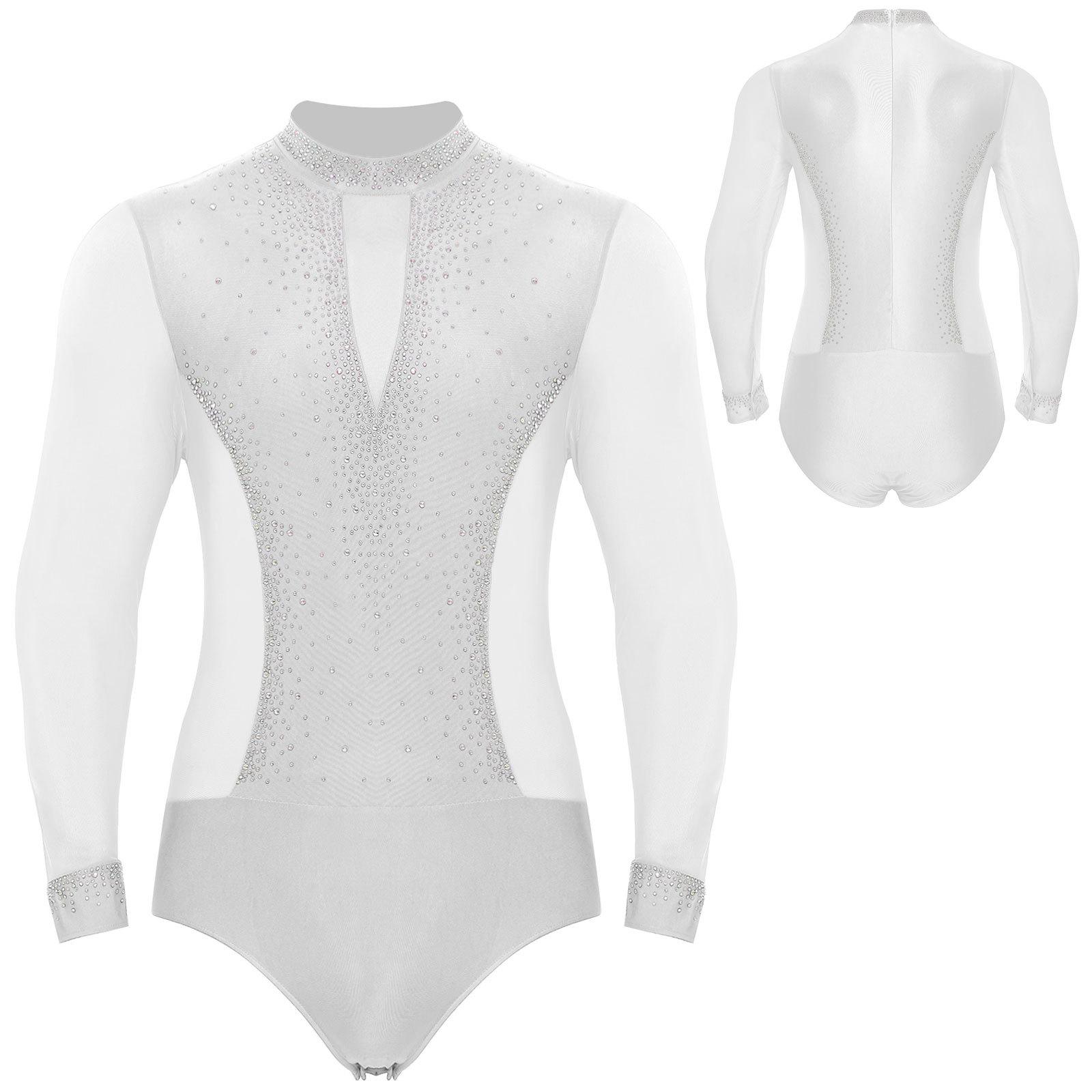 

Чоловічі сорочки для латиноамериканських танців Нова водолазка з довгим рукавом Балетний танцювальний купальник Бальний танго румба гімнастичний боді танцювальний одяг костюм S білий