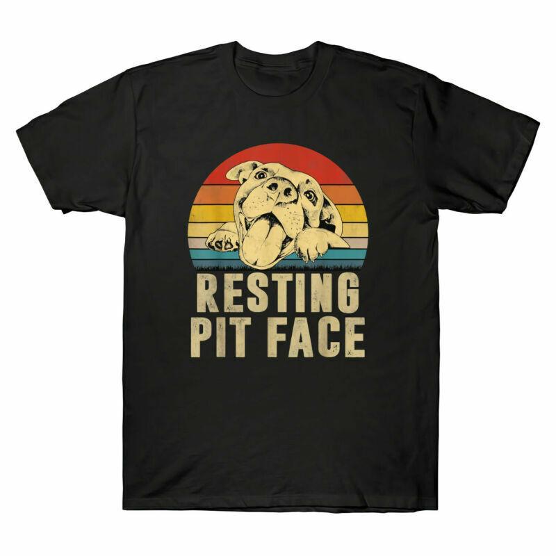 Resting Tshirt Dog Face Lover Short Vintage Sleeve Cotton Unisexs Pitbull Dog Pit S