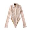European Fashion Crochet Lace Lapel Bodysuit