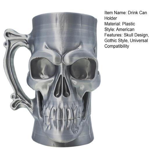 Skull Can Holder 3D Printed Gothic Drink Can Holder Beer Mug Style Drink Can Holder for Most Beverage Cans Halloween Party