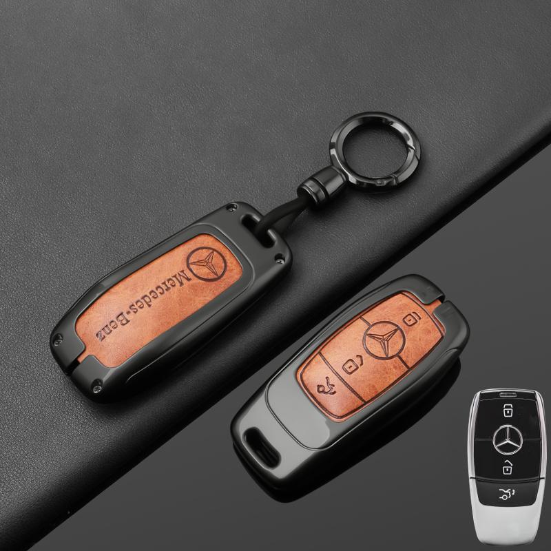 Alloy Leather Car Smart Key Case Cover Protection Shell For Mercedes Benz C E S GLC W205 W213 X253 W222 W166 W176 W246 Keychain QT1