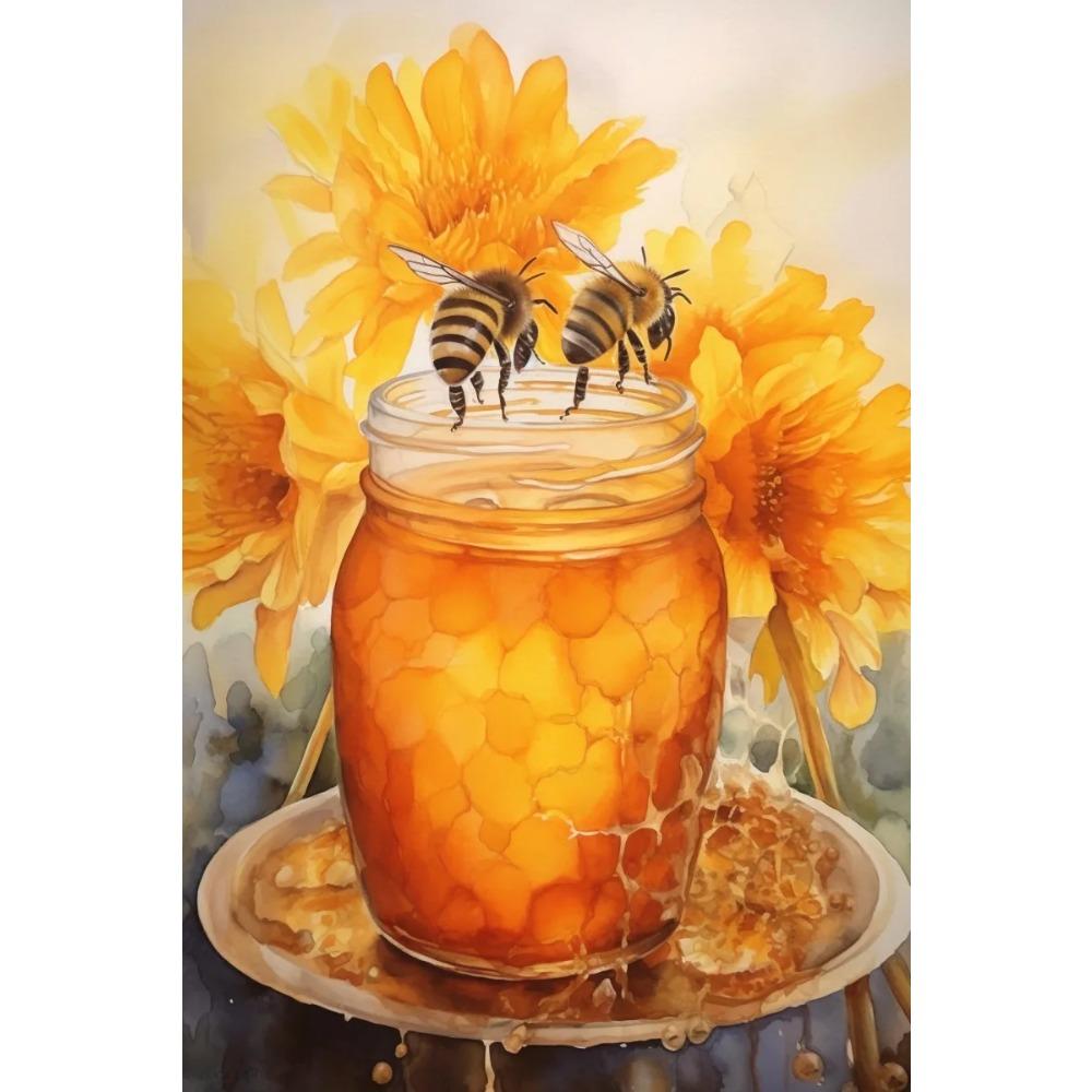 Fresh Bees Collecting Honey And Canned Honey Poster Print Wall Art Pictures Canvas Painting Living Room Bedroom Home Decor Gift