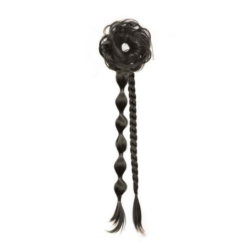 Ancient Style Side-Tied Bun with Twisted Braid Headband Ponytail Hairpiece Daily Use