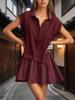 Womens V Neck Sweatshirt Dress Short Sleeve Oversized Patchwork Mini Dress