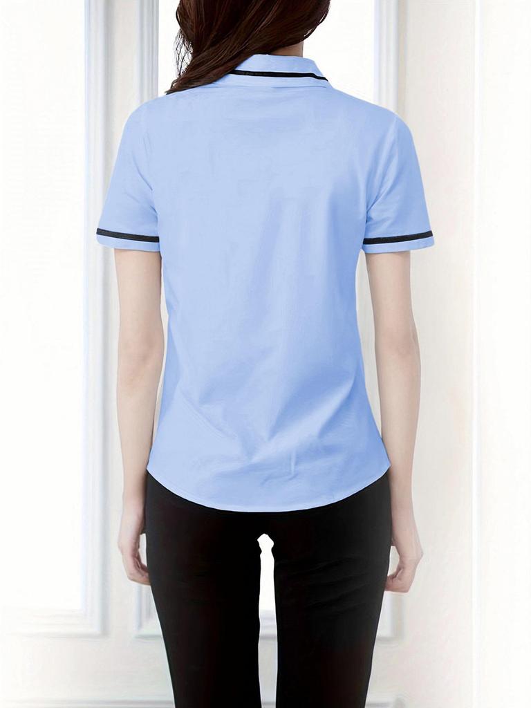 Classic Women's White Office Shirts with Contrasting Collars and Cuffs - European, American, Japanese, Korean Styles