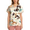 Women's Casual Short-Sleeve Cute Animal Print V-Neck Pocket Workwear Top