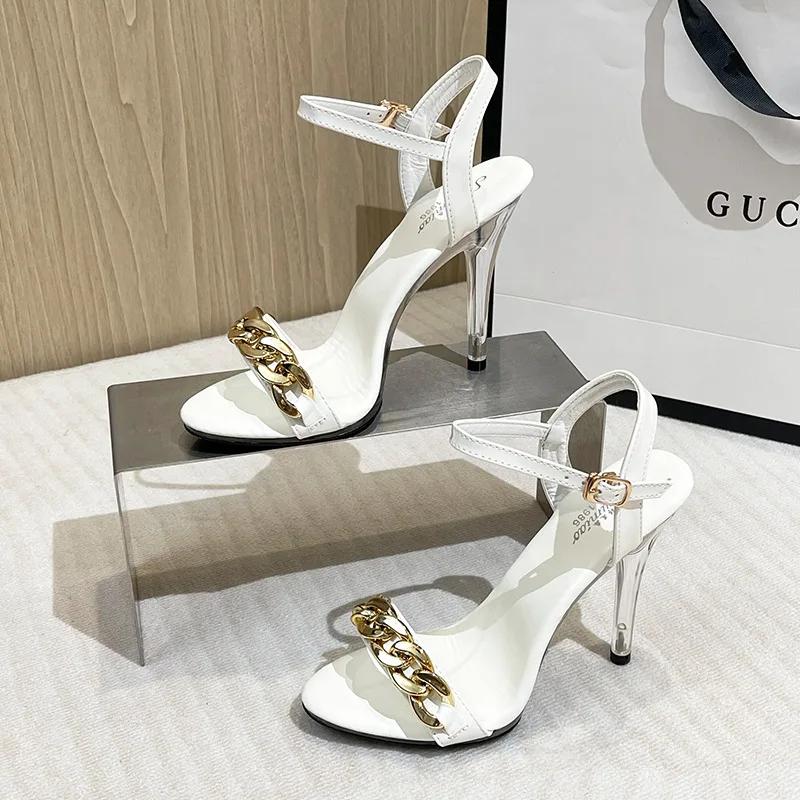 Fashion 11CM transparent metal buckle high-heeled shoes with thick and ultra-high heels and waterproof platform high sandals