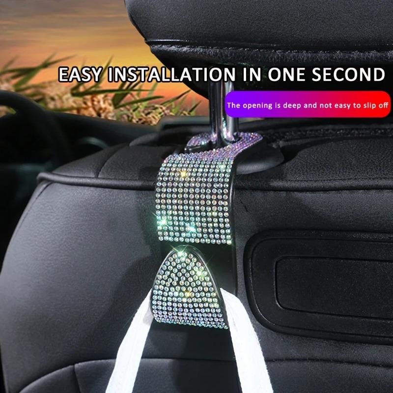 Diamond Crystal Car Seat Back Hook Hanger Auto Back Headrest Mount Storage Holder Universal Car Bling Accessories for Women