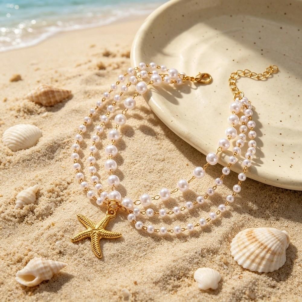 Bohemian Imitation Pearl Anklet Ocean Style Shell Anklet New Starfish Pendant Anklet  Summer