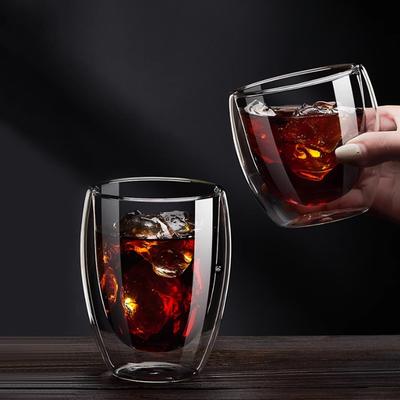 225ml/320ml doppelwandige Glasbecher Trinkgläser Transparente Kaffeetasse Hitzebeständige Teetasse Latte Mokka Kaffeetassen Café