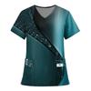 Women's Fashion Printed Short Sleeve V Neck Pattern Tops Pocket Working T-shirts