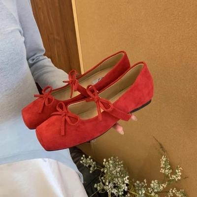 Fashion Women's Mary Jane Shoes Square Toe Bow Flannel Shallow Mouth Shoes Women Dress Increase Internal Height 2025 Zapatillas De Mujer