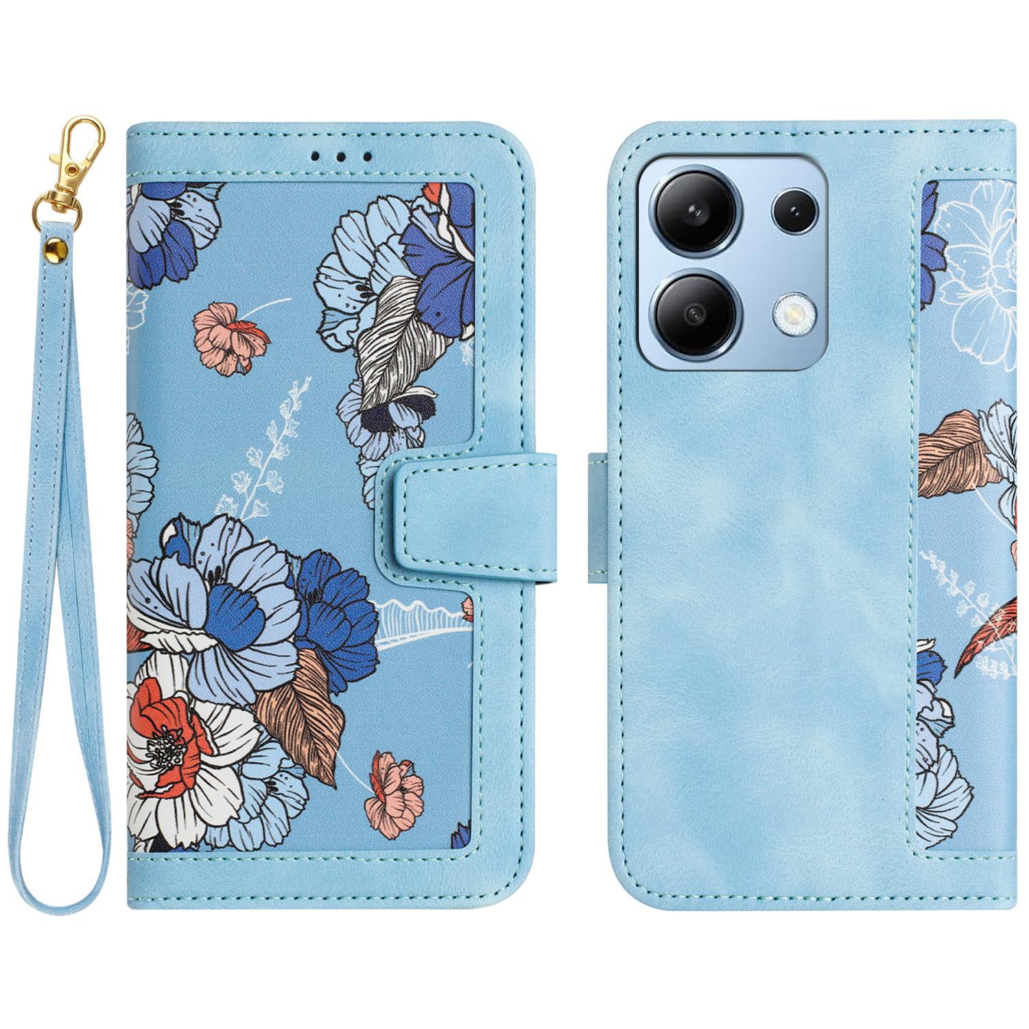 

Для Xiaomi Redmi Note 13 4G чехол с цветочным узором из искусственной кожи-бумажника чехол для телефона Baby Blue