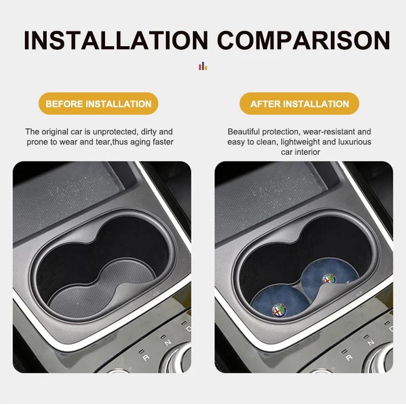 Suede Car Coaster Anti-slip Water Cup Heat Insulation Mat Decor For Alfa Romeo 159 Giulietta 156 147 Giulia Mito GT Stelvio