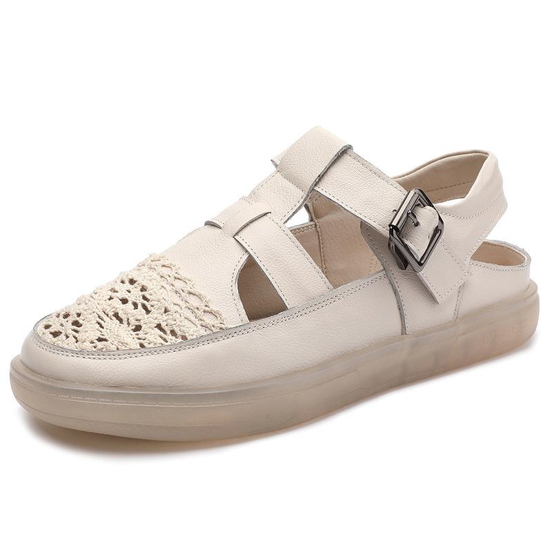 GKTINOO Genuine Leather Roman Sandals 2025 Summer Women Sneakers Closed Toe Comfortable Hollow Soft Sole Mom Shoes Plus Size