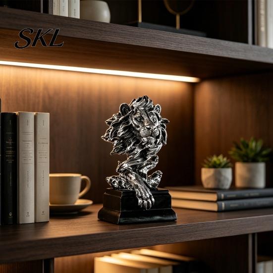Anti-tip Decorative Piece Resin Animal Head Bust Sculpture, Sandstone Textured Statue, Minimalist European Desktop Decor Fade-Resistant Dust-resistant