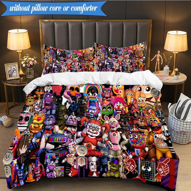 Collage di Personaggi Fnaf 3 Pezzi Gruppo Musicale K-pop Set Biancheria da Letto, Ideale per Camera da Letto, Dormitorio, Include Copripiumino E 2 Federe, Regali per Fan