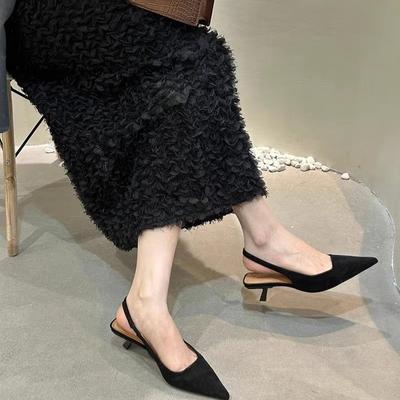Retro Temperament Socialite Bag Head Pointed Sandals Women's Summer Suede Stiletto Fairy High Heels Empty Single Shoes