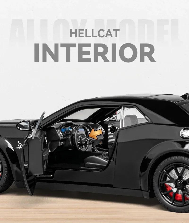 Simulation 1:24 Dodge Challenger Hellcat Redeye Leichtmetall-Automodell mit Sound und Licht Kinderspielzeug Geburtstagsgeschenk Miniaturauto