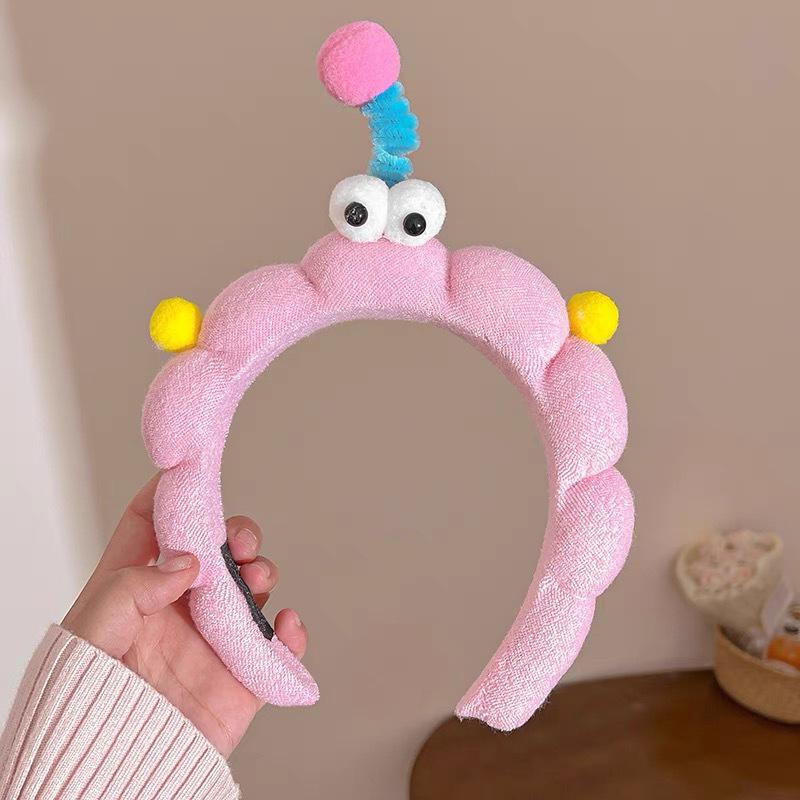 

Корейский стиль губка повязка на голову скрученная забавная мультяшная плюшевая повязка на голову милый головной убор большие глаза обруч для волос розовый