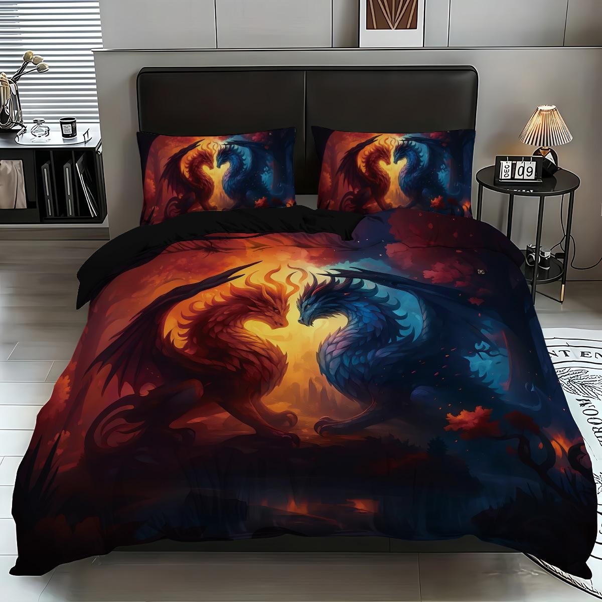 

Dragon Pattern Bedding Set Digital Printing Bed Three-Piece Set Quilt Cover Pillowcase 135x200