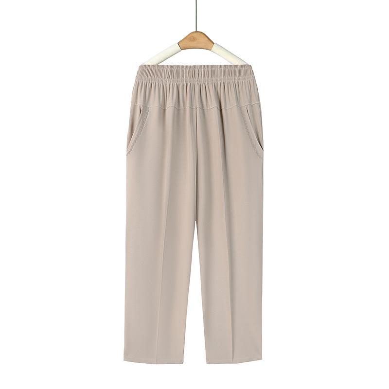 Mutterhose Sommer Cropped Hose Hohe Taille Gerades Bein Mittelalterliche und Ältere Damen Hose Locker Eisseide Hose