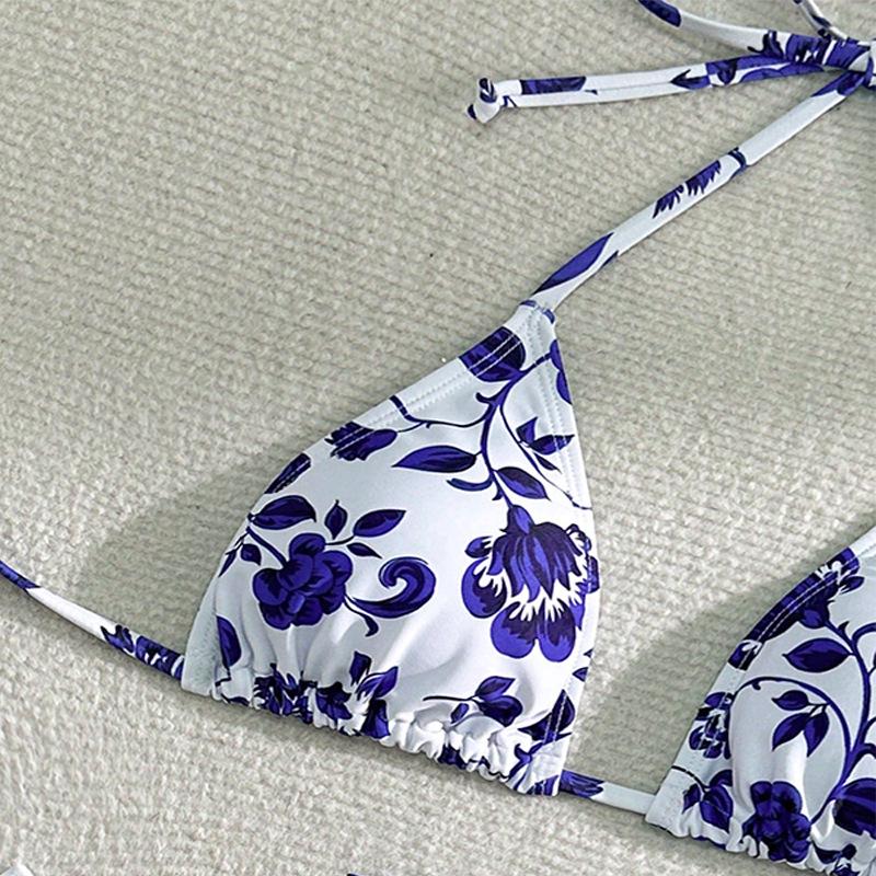 2025 European & American Print Lace-Up Bikini: Sexy Three-Piece Swimsuit Women's Beachwear