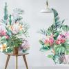 Tropical Green Leaves and Floral Wall Sticker Self-Adhesive Removable for Living Room Entryway Home Decor